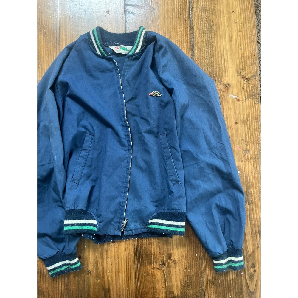 Vintage Sears Dragon Bomber Jacket Mens Large Navy Blue Full Zip Windbreaker 70s